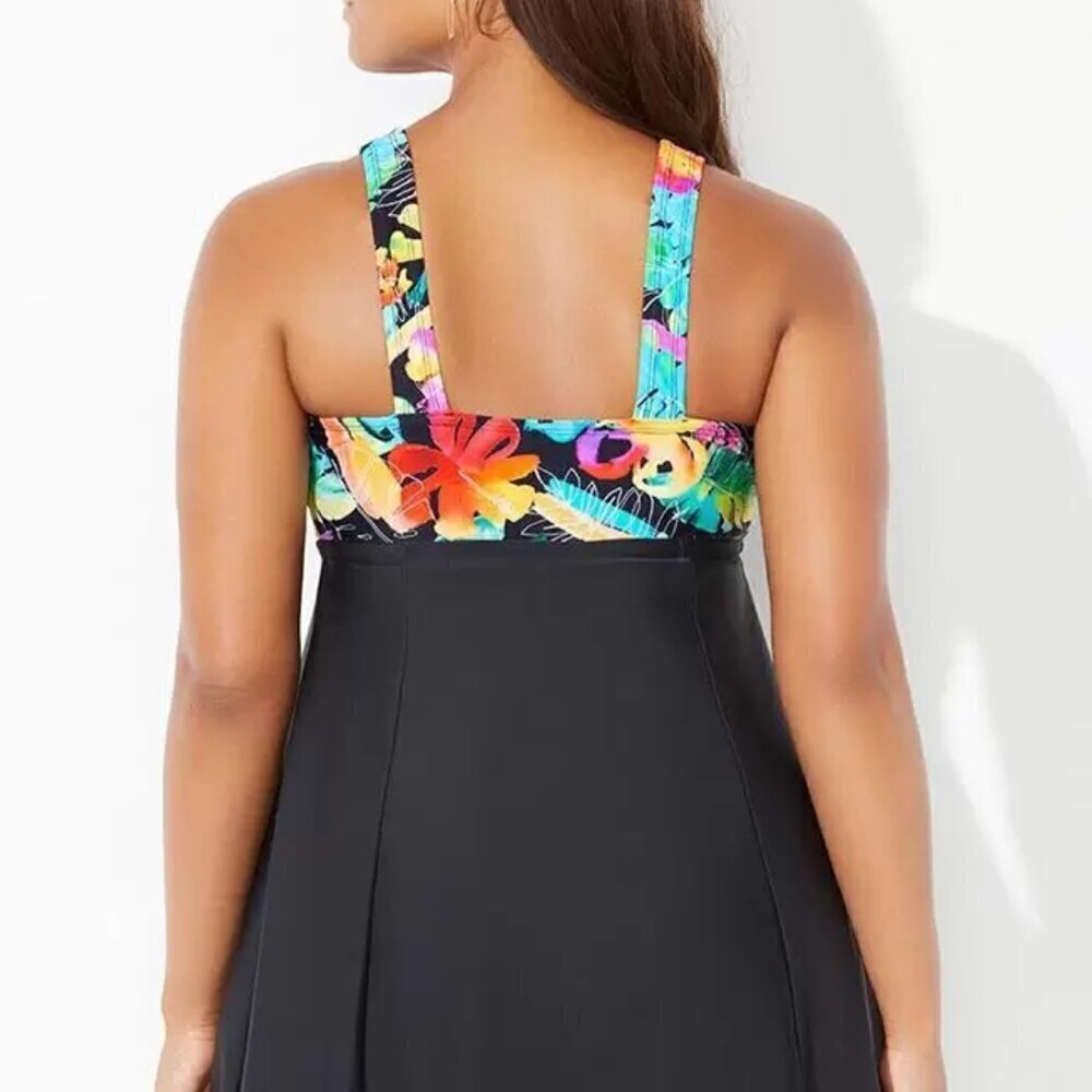 Tie Front V-Neck Swimdress - Picture 2 of 3